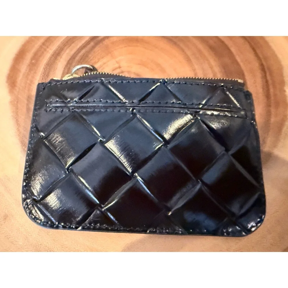 Dooney & Bourke Black Quilted Woven Barlow Leather Keychain Wallet Zipper Case‎